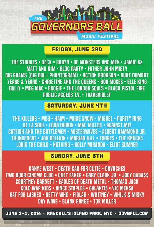 The Governors Ball 2016 festival poster