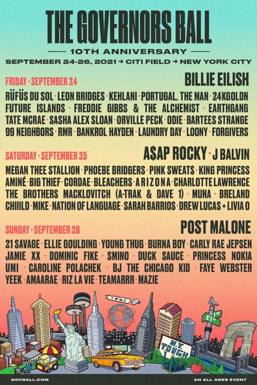 The Governors Ball 2021 festival poster