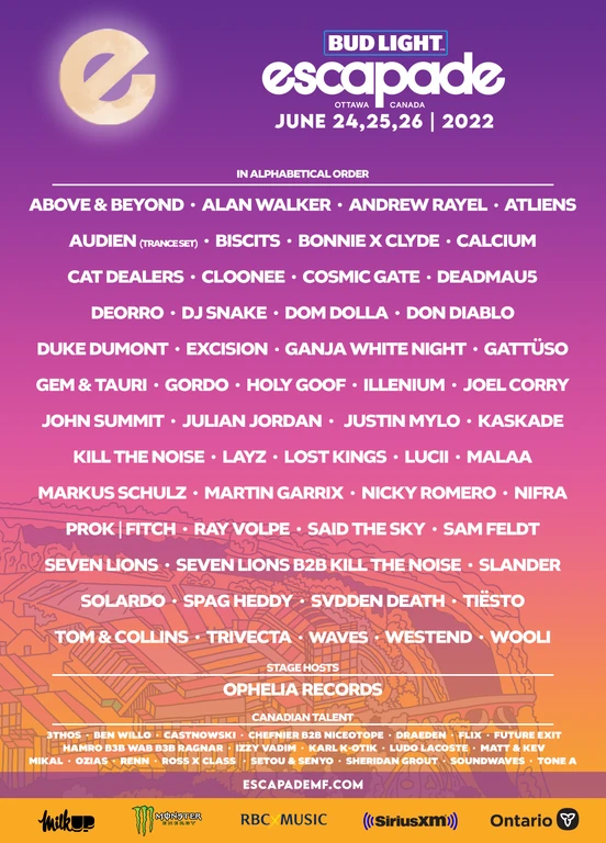 Escapade Music Festival 2022 festival poster